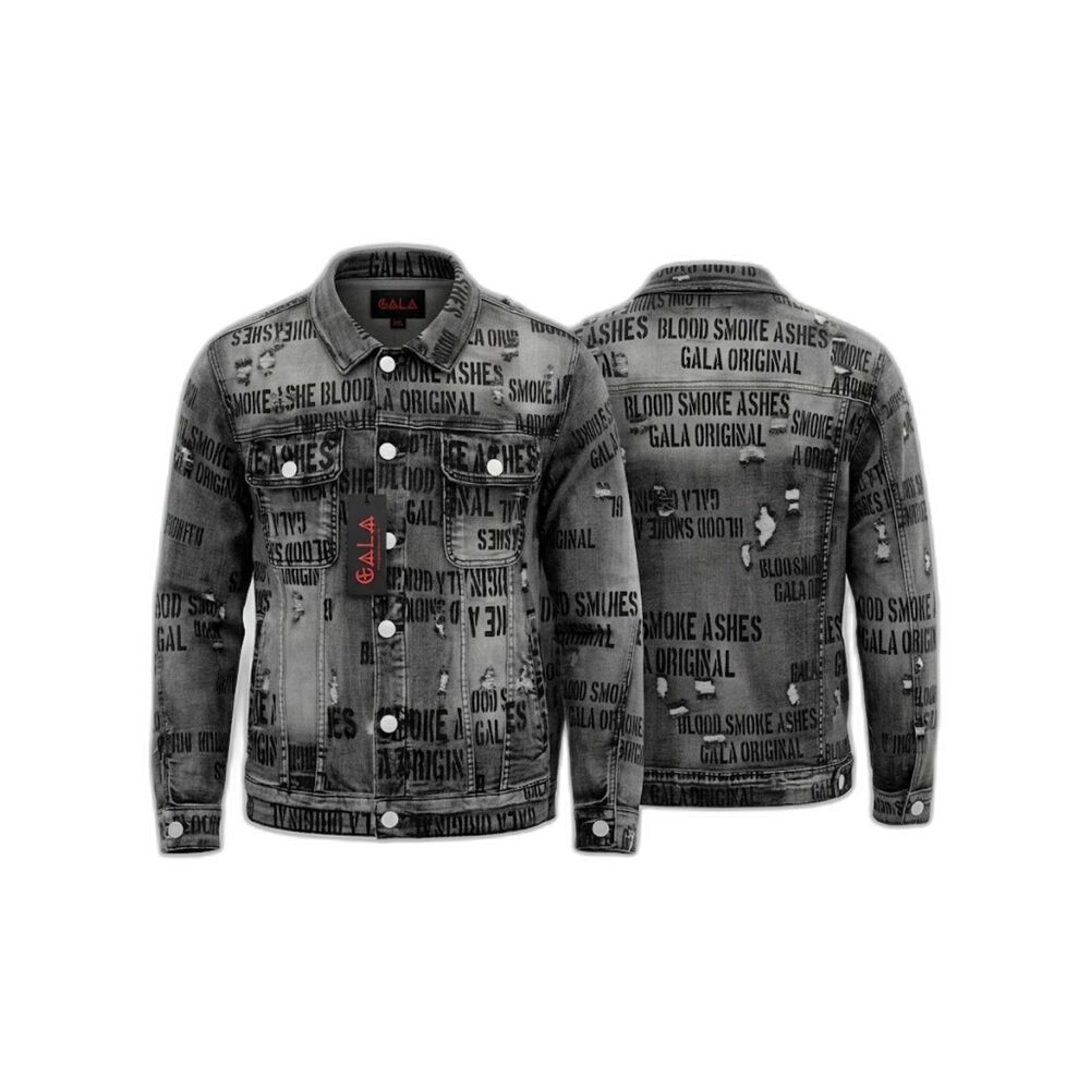 Gala Original Blood Smoke Ashes Denim Jacket 3XL Distressed Grey Black All Over